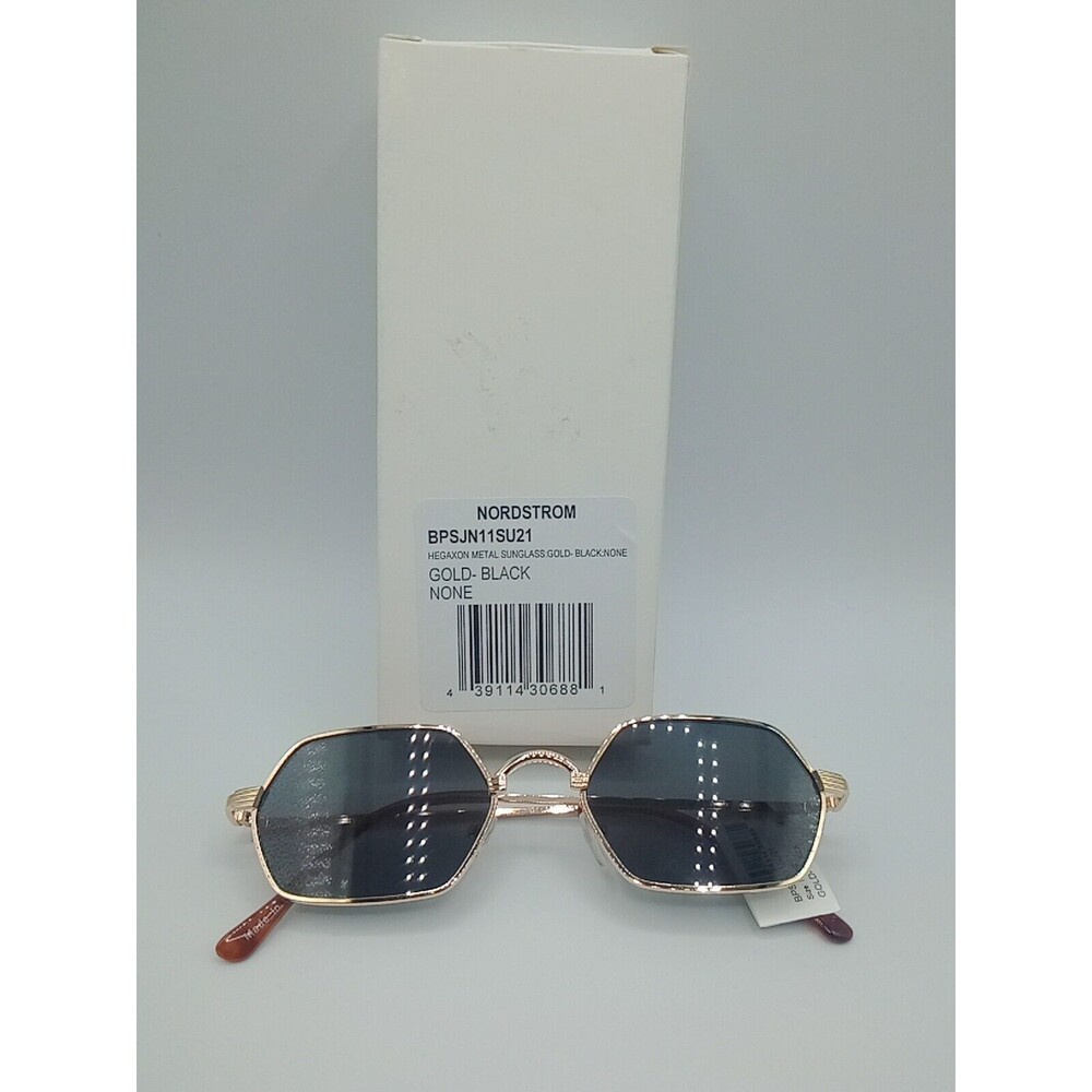 Nordstrom Women's Sunglasses Octagon Metal Black/Gold tone NWT lightweight